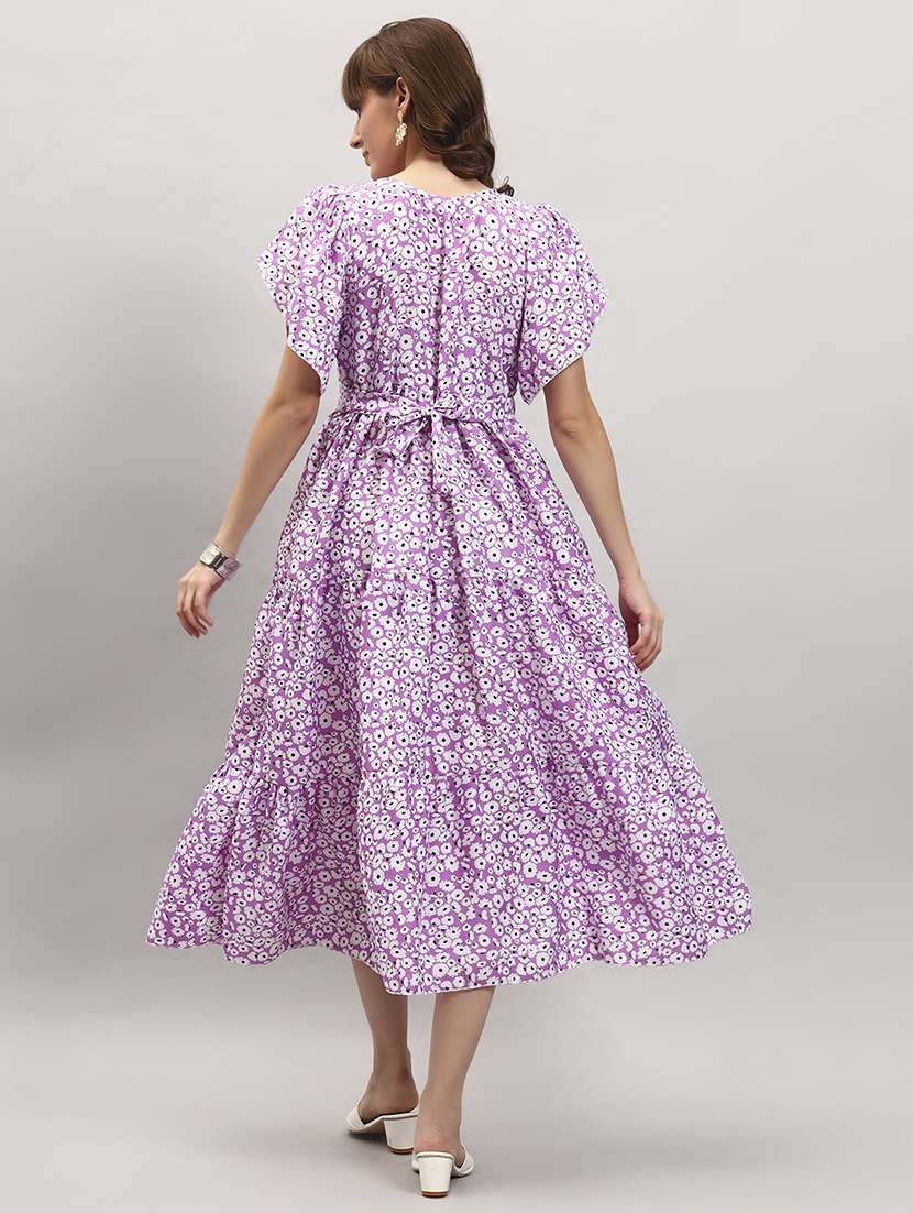 women floral print tulip sleeve tiered dress - 22309451 -  Standard Image - 2