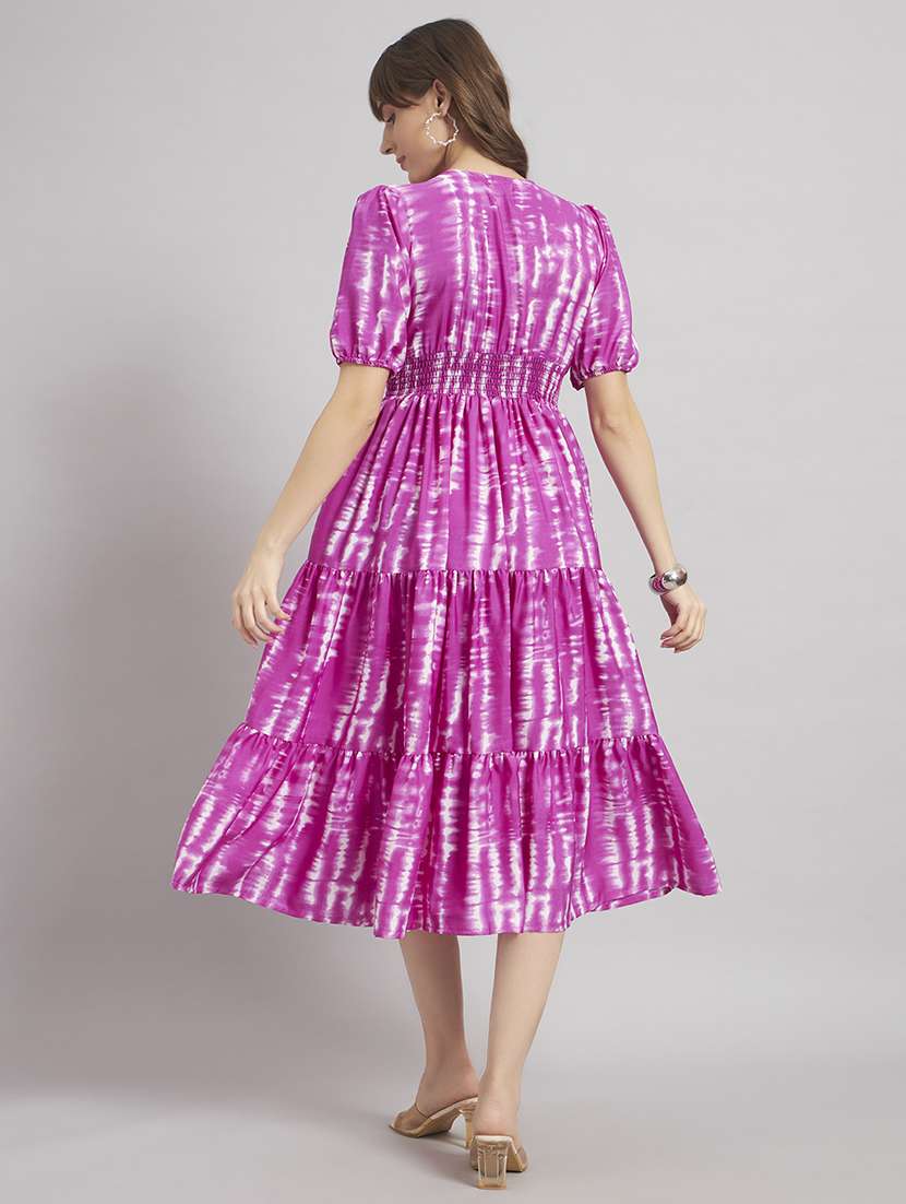women printed puff sleeve tiered dress - 22309598 -  Standard Image - 2