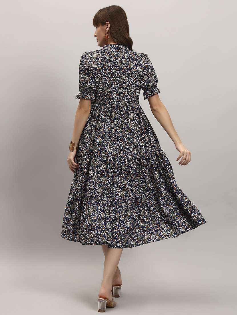 women printed puff sleeves tiered dress - 22309646 -  Standard Image - 2