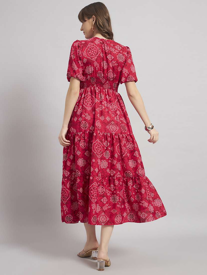 women bandhani puff sleeves tiered dress - 22309712 -  Standard Image - 2
