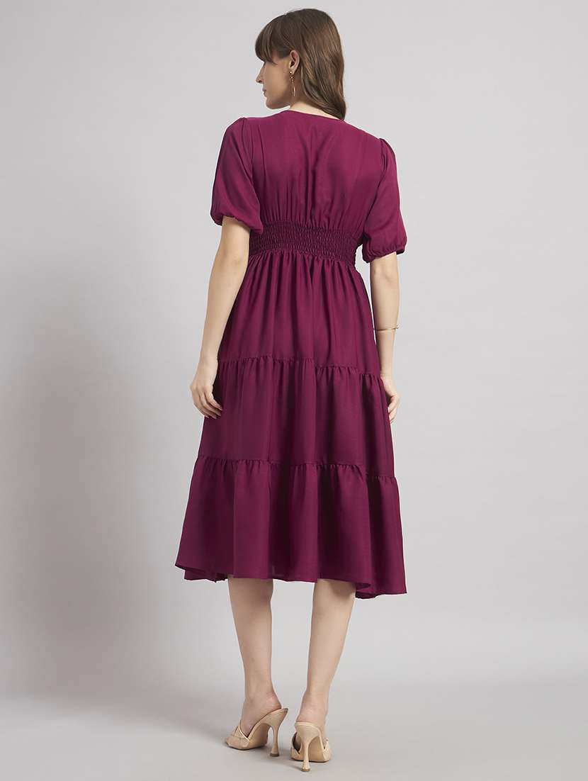 women solid puff sleeve tiered dress - 22309767 -  Standard Image - 2