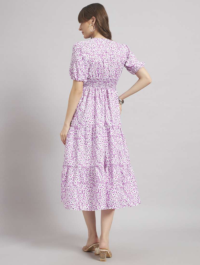 women floral puff sleeve tiered dress - 22309781 -  Standard Image - 2