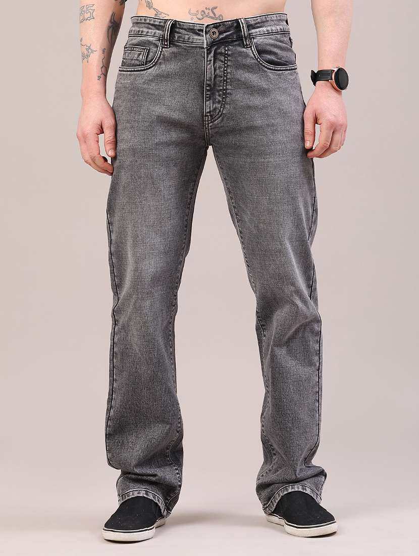 men washed mid rise full length straight jeans