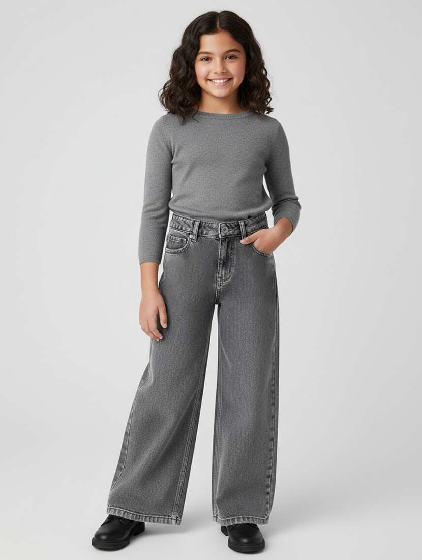 girls solid high rise wide leg jeans  - 22310375 -  Standard Image - 2
