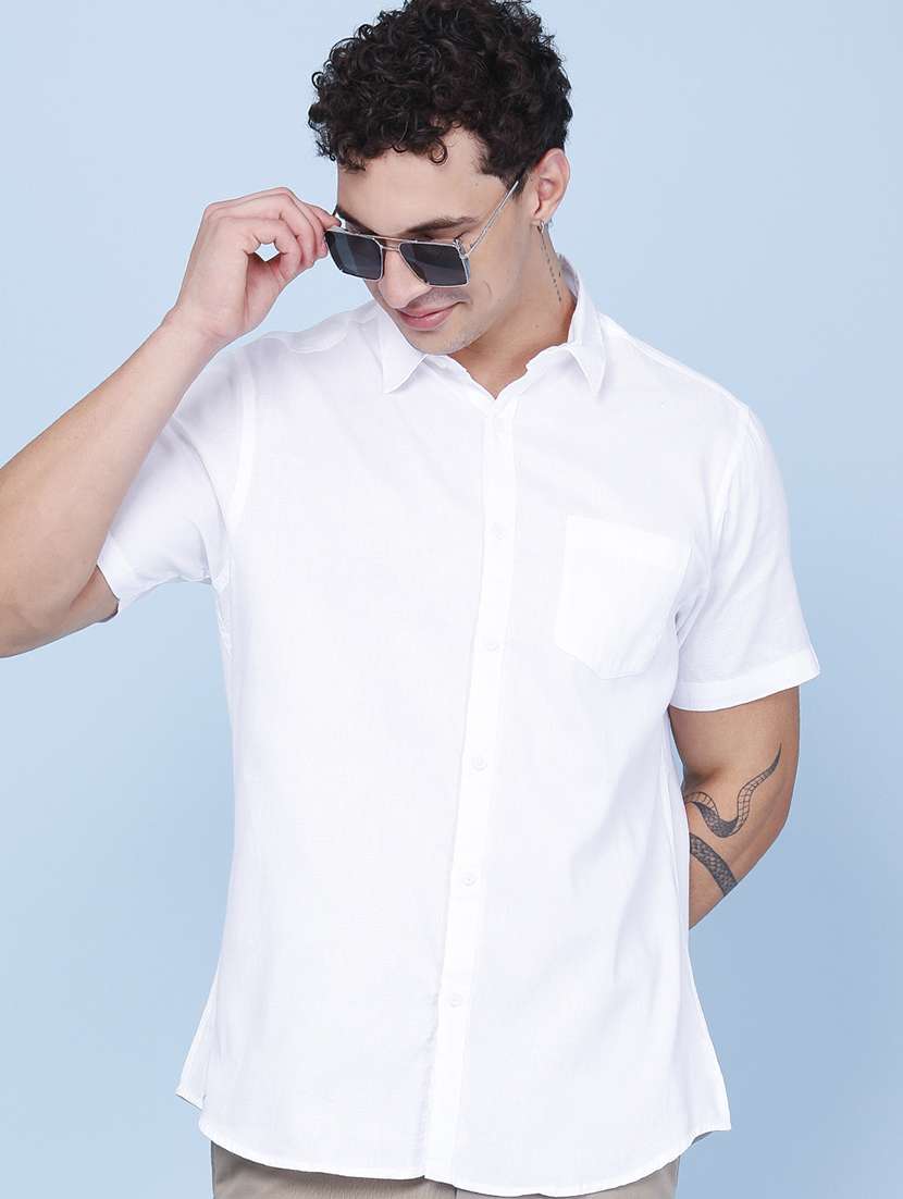 men solid short sleeves casual shirt