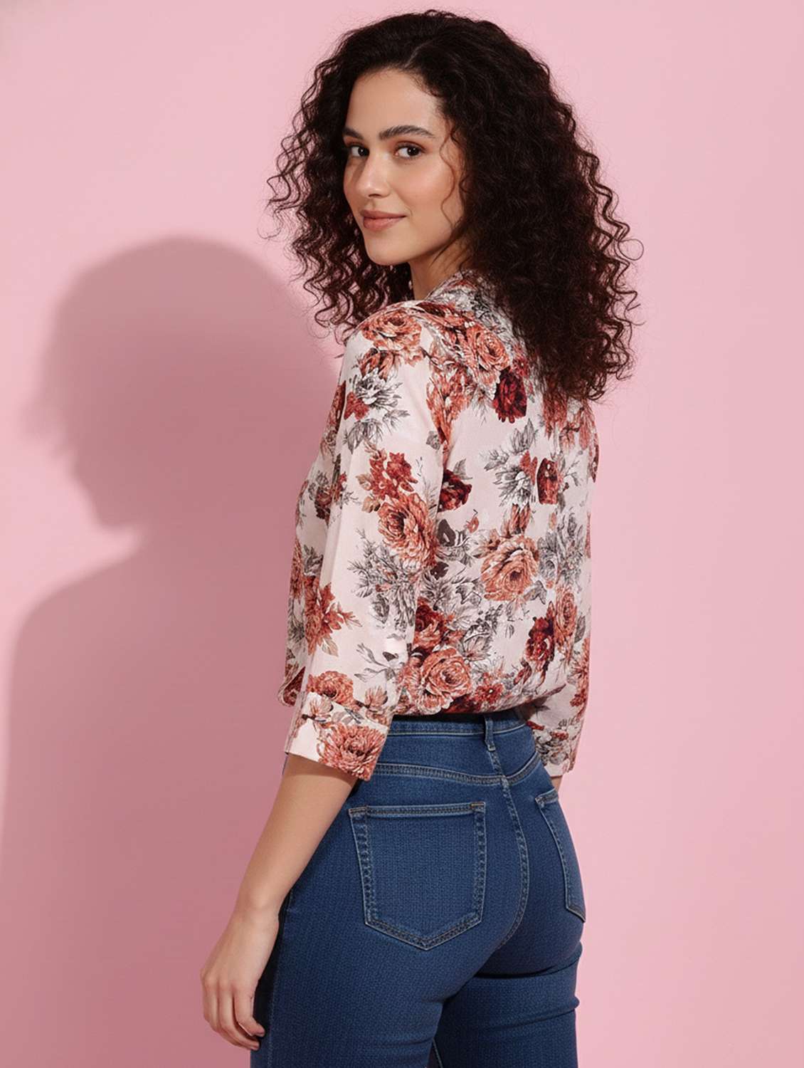 women floral three quarter sleeve top - 22310495 -  Standard Image - 2