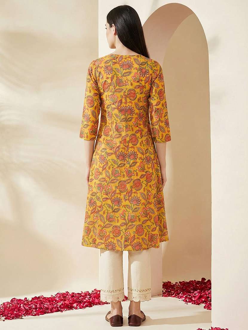 women floral three quarter sleeve angrakha kurta - 22310497 -  Standard Image - 2