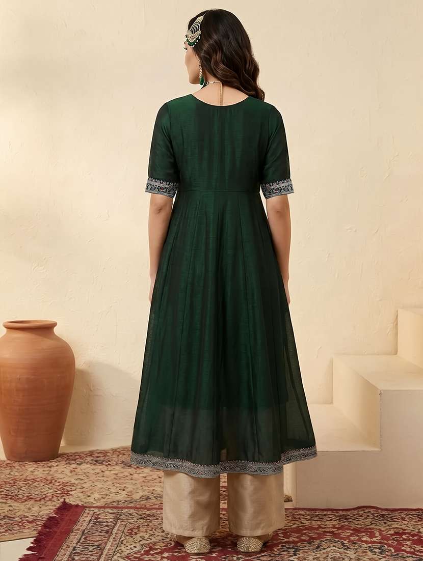 women solid with work short sleeve a-line kurta - 22310500 -  Standard Image - 2