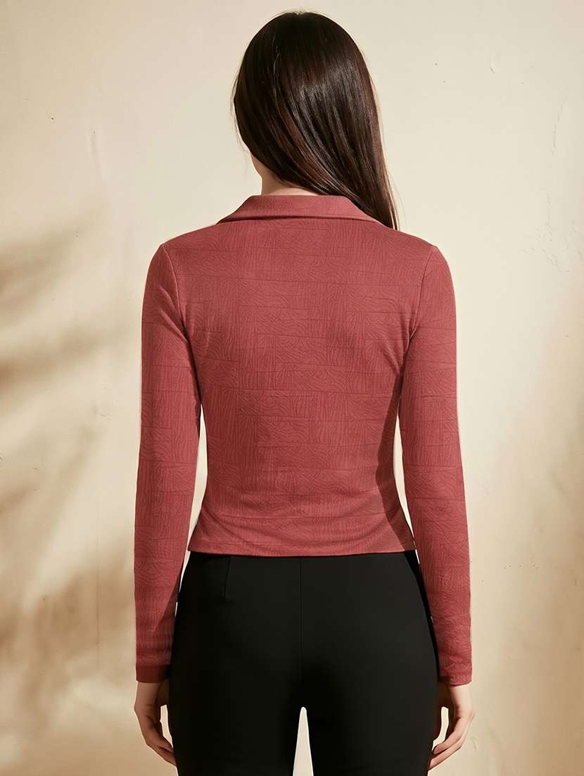 women solid collared long sleeve top - 22310510 -  Standard Image - 2