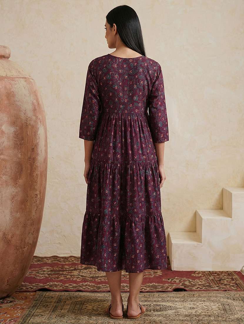 women floral three quarter sleeve ethnic dress - 22310520 -  Standard Image - 2