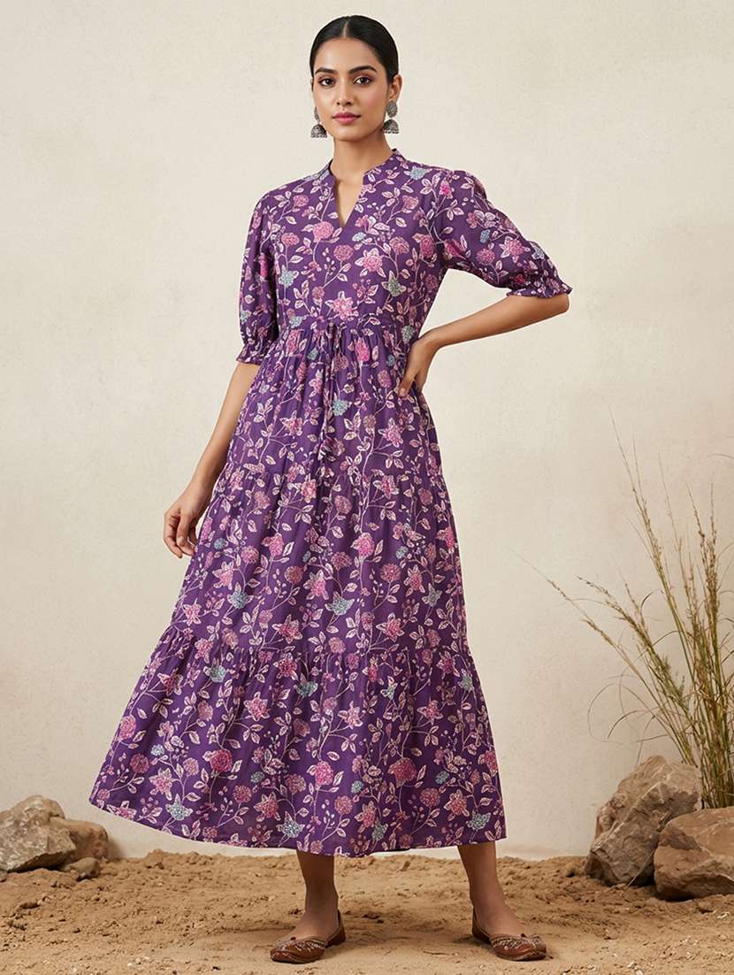 women floral puff sleeve ethnic dress