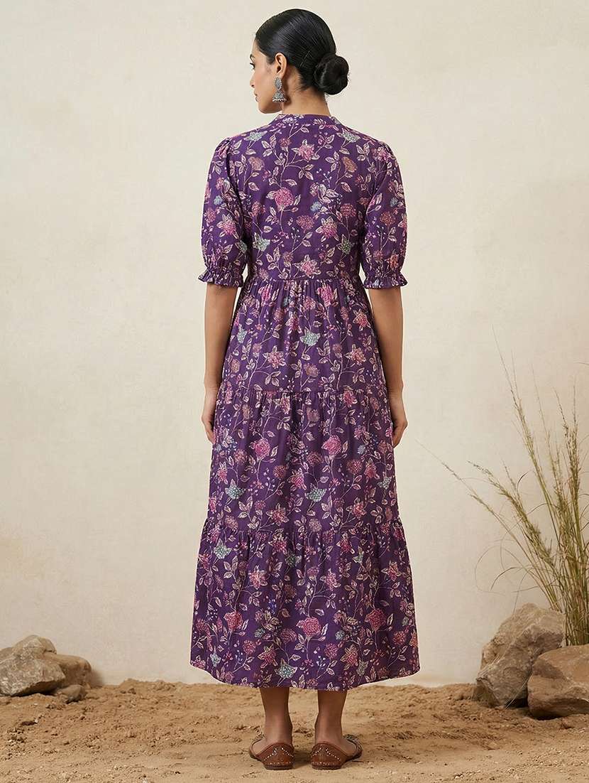 women floral puff sleeve ethnic dress - 22310524 -  Standard Image - 2