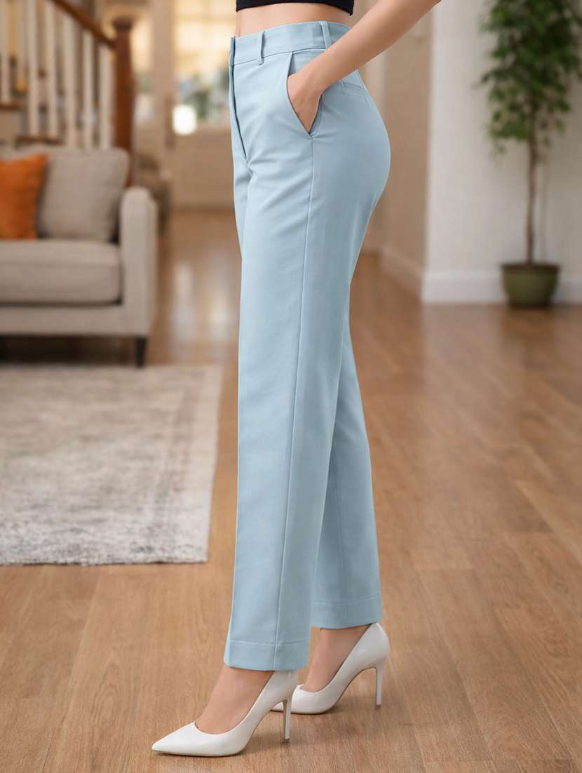 women solid high rise straight trouser - 22310548 -  Standard Image - 2