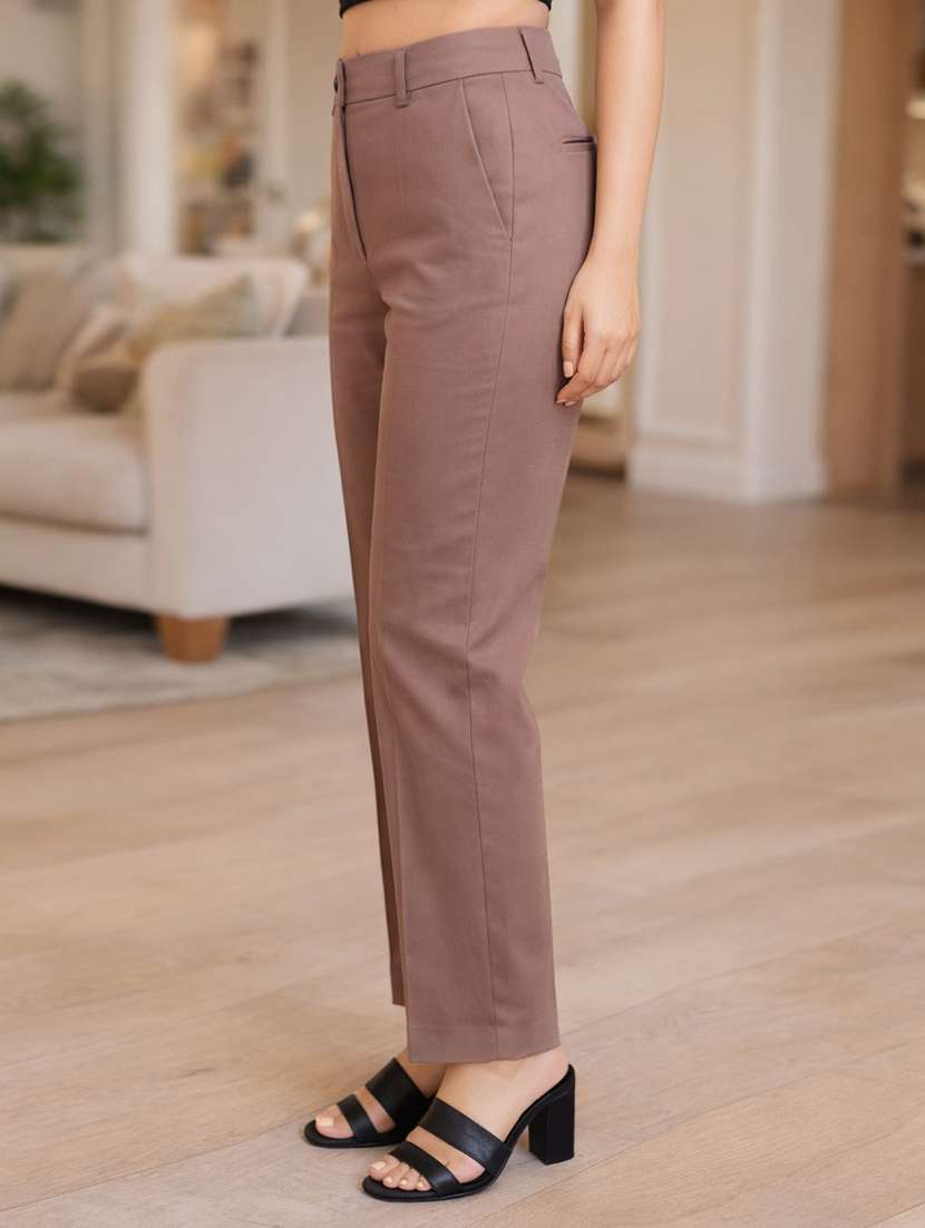 women solid high rise straight trouser - 22310549 -  Standard Image - 2