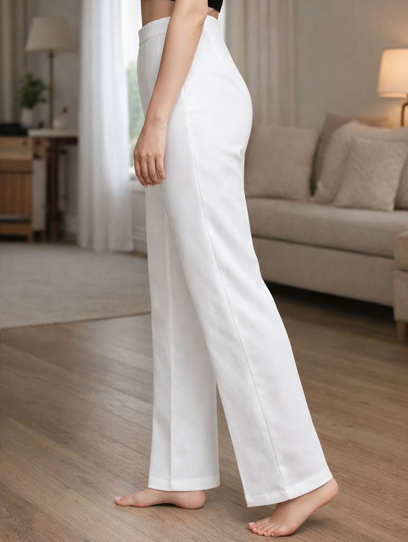 women solid high rise straight trouser - 22310554 -  Standard Image - 2