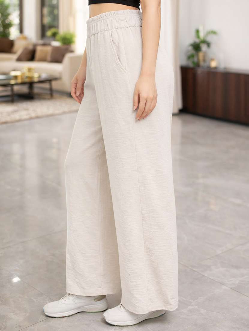 women solid high rise wide leg trouser - 22310555 -  Standard Image - 2
