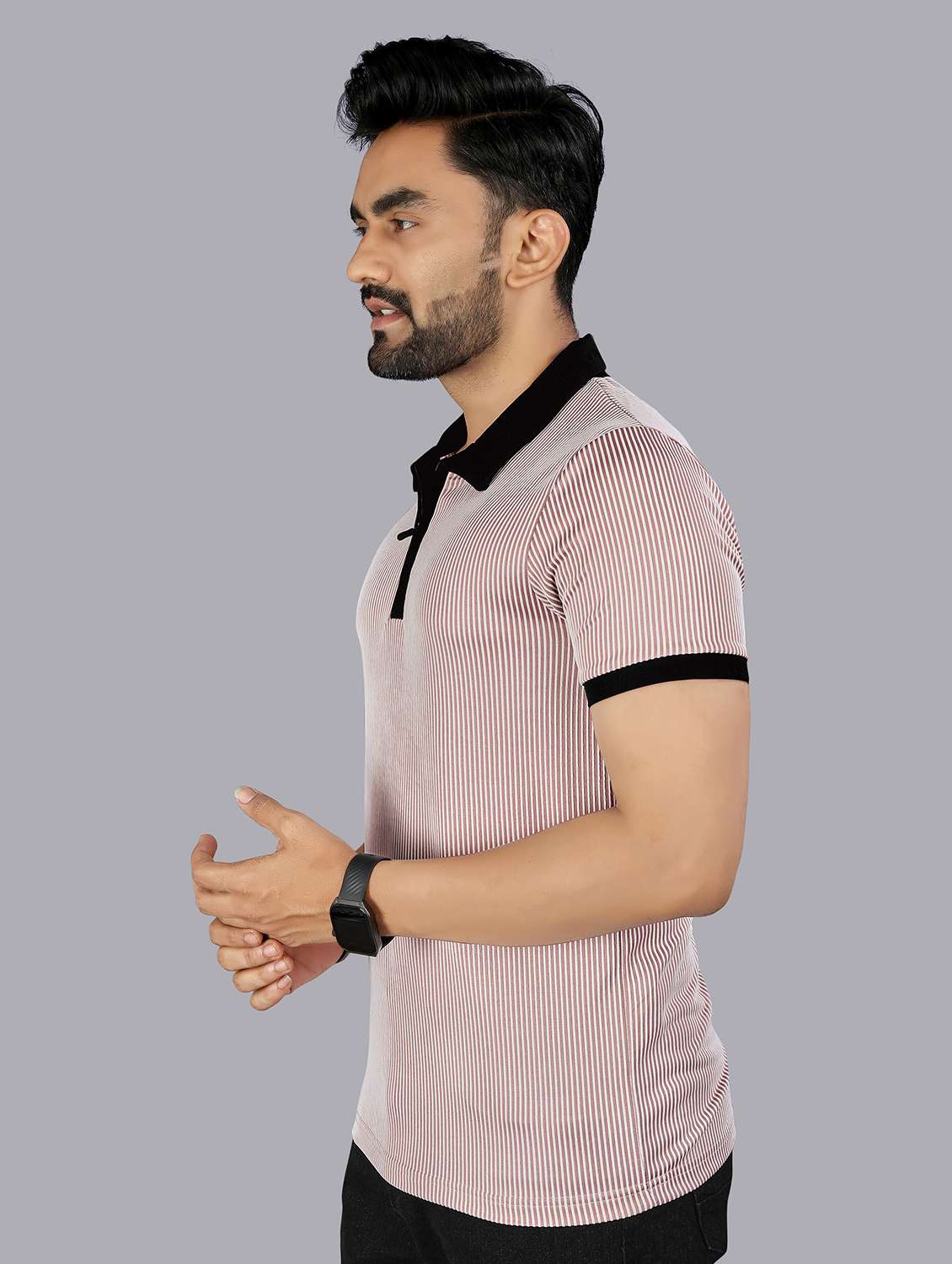 men striped short sleeve polo t-shirt - 22310782 -  Standard Image - 2