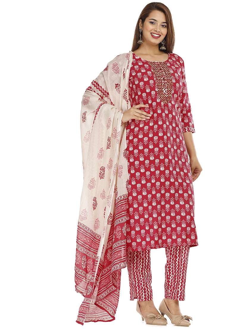 women printed three quarter sleeve kurta pant with dupatta set - 22310833 -  Standard Image - 2