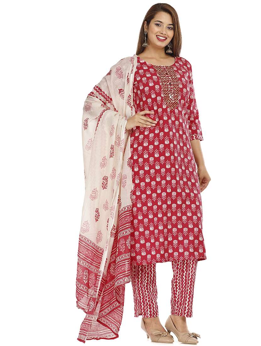 women printed three quarter sleeve kurta pant with dupatta set - 22310836 -  Standard Image - 2
