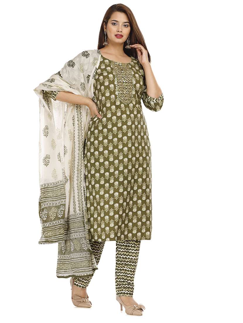Women Printed Three Quarter Sleeve Kurta Pant With Dupatta Set - 22310837 -  Standard Image - 2