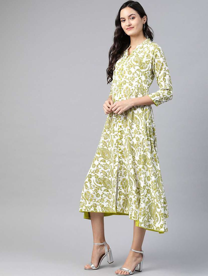 Women Printed Three Quarter Sleeve Front Slit Kurta - 22310845 -  Standard Image - 2