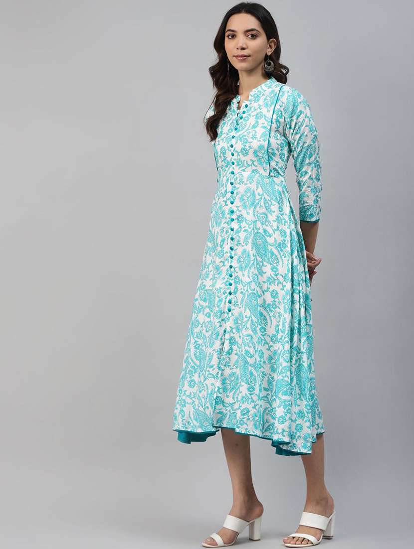 women printed three quarter sleeve front slit kurta - 22310847 -  Standard Image - 2