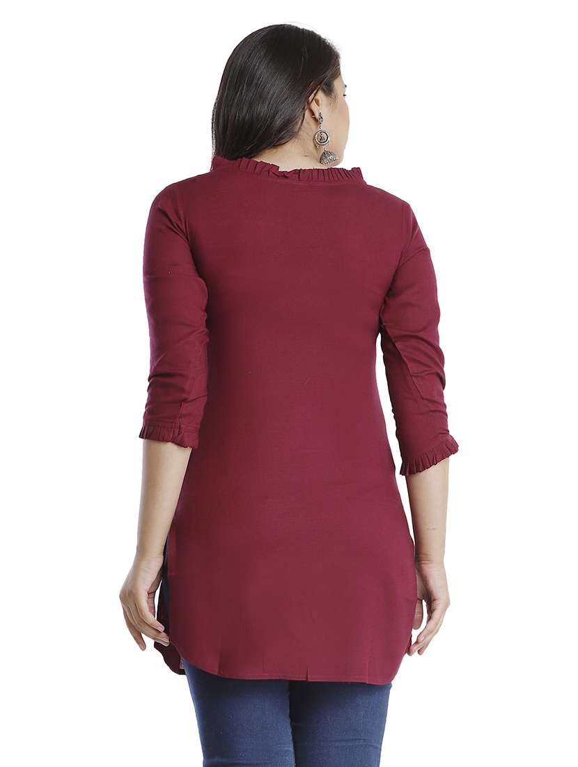 women solid with work three quarter sleeve straight kurti - 22310850 -  Standard Image - 2