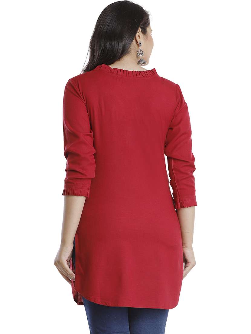 women solid with work three quarter sleeve straight kurti - 22310851 -  Standard Image - 2