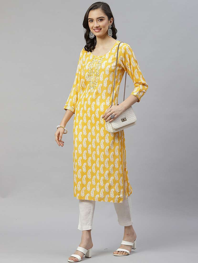 women paisley three quarter sleeve straight kurta
