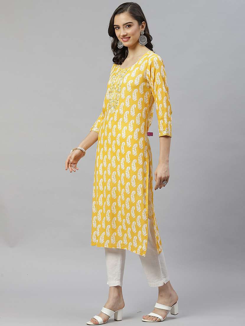 women paisley three quarter sleeve straight kurta - 22310876 -  Standard Image - 2