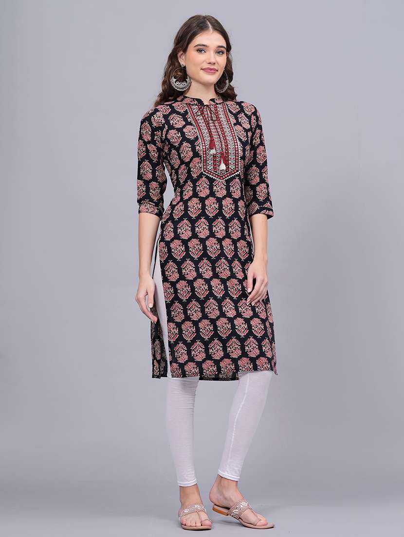 women floral printed three quarter sleeve straight kurta - 22310882 -  Standard Image - 2