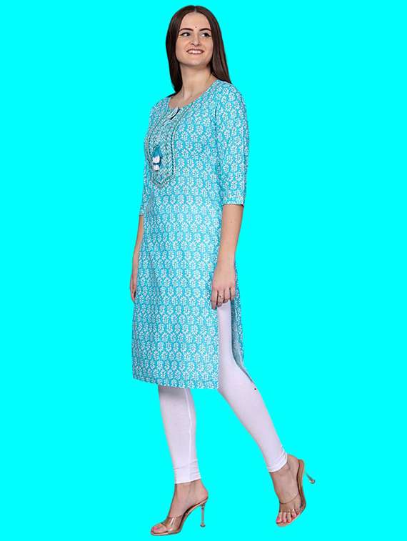 women printed three quarter sleeve straight kurta - 22310883 -  Standard Image - 2