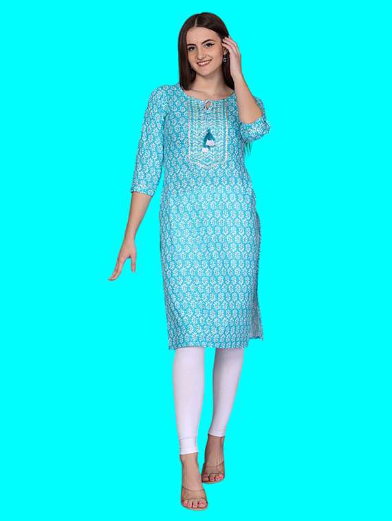 women printed three quarter sleeve straight kurta - 22310883 -  Standard Image - 7