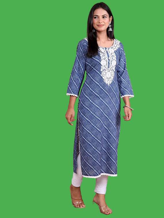 women printed three quarter sleeve straight kurta - 22310893 -  Standard Image - 2