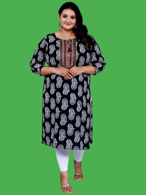women plus size paisley three quarter sleeve straight kurta