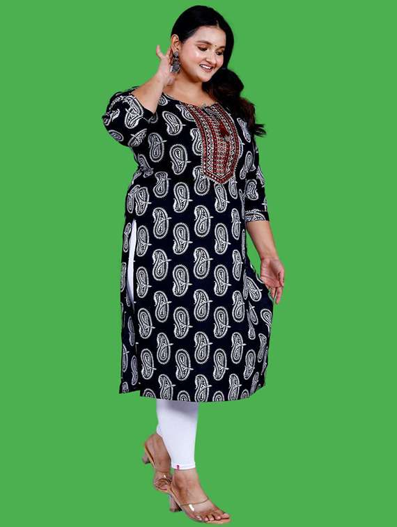 Women Plus Size Paisley Three Quarter Sleeve Straight Kurta - 22310894 -  Standard Image - 2