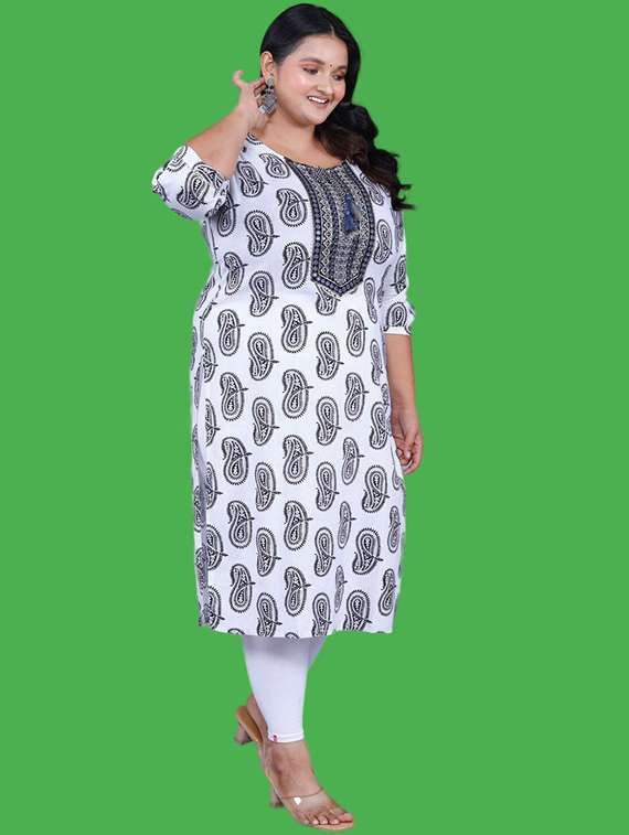 Women Plus Size Paisley Three Quarter Sleeve Straight Kurta - 22310896 -  Standard Image - 2