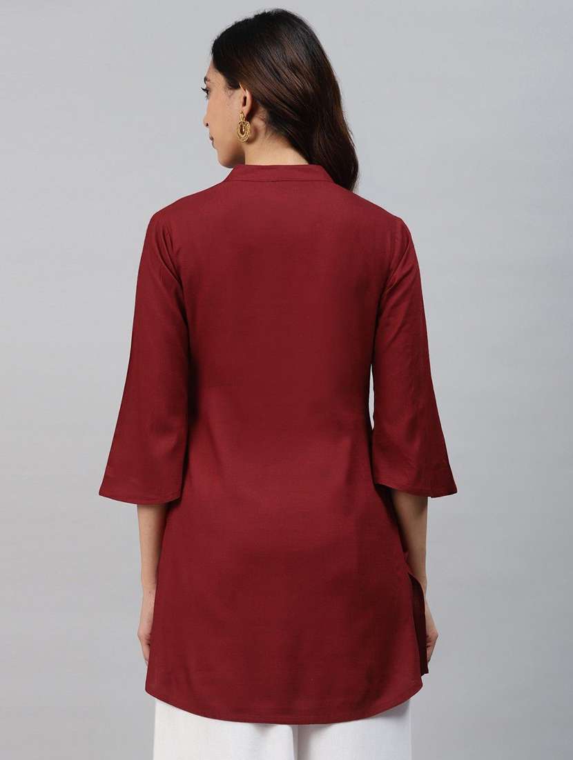 women solid three quarter sleeve straight kurti - 22310903 -  Standard Image - 2