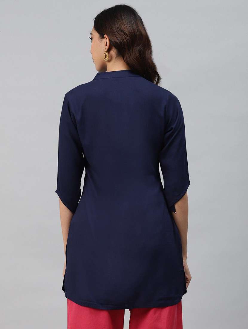 women solid with work three quarter sleeve straight kurti - 22310906 -  Standard Image - 2