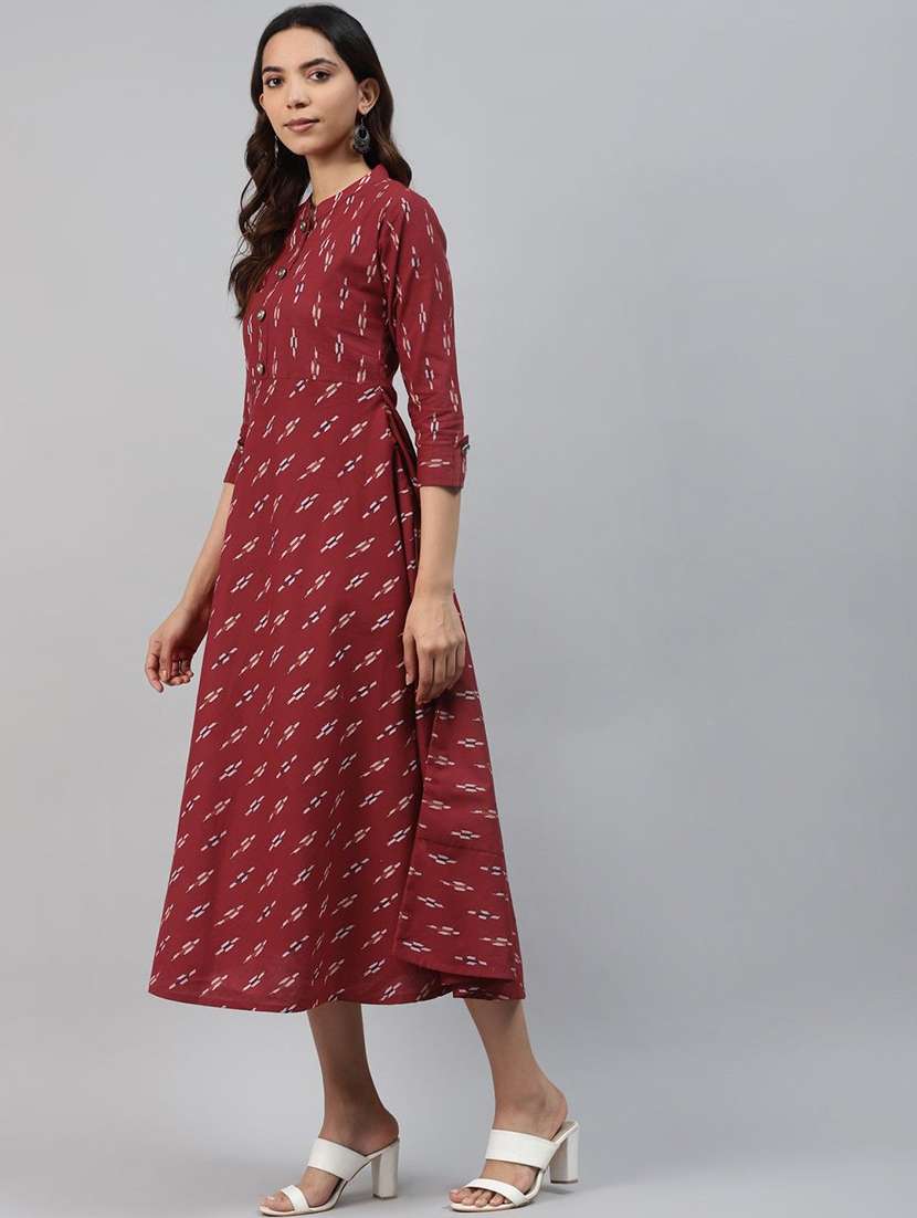 women printed three quarter sleeve a-line kurta - 22310907 -  Standard Image - 2