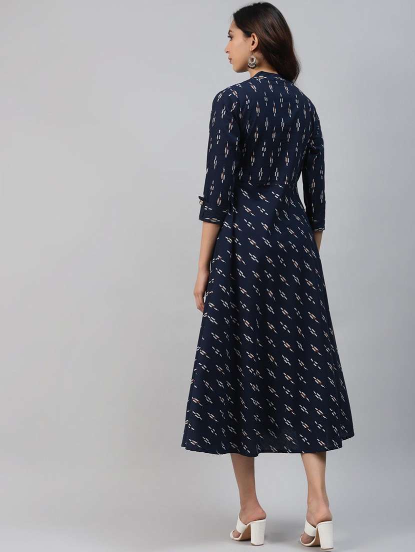 women printed three quarter sleeve a-line kurta - 22310908 -  Standard Image - 2