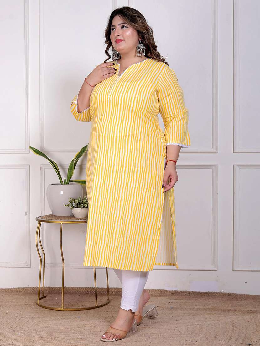 women plus size printed three quarter sleeve straight kurta - 22310928 -  Standard Image - 2