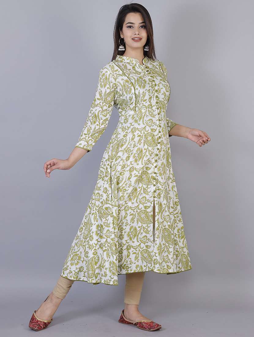 women printed three quarter sleeve front slit kurta - 22310935 -  Standard Image - 2