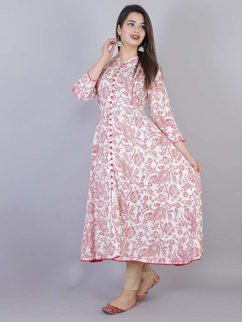 women printed three quarter sleeve front slit kurta - 22310936 -  Standard Image - 2