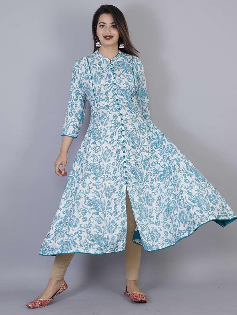 women printed three quarter sleeve front slit kurta - 22310937 -  Standard Image - 2