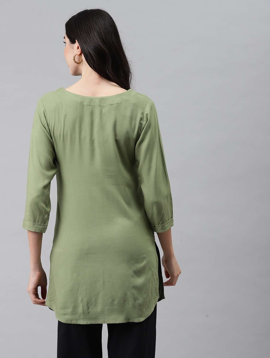 women solid with work three quarter sleeve straight kurti - 22310943 -  Standard Image - 2