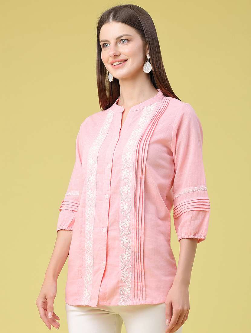 women embroidered three quarter sleeves straight kurti - 22311768 -  Standard Image - 2