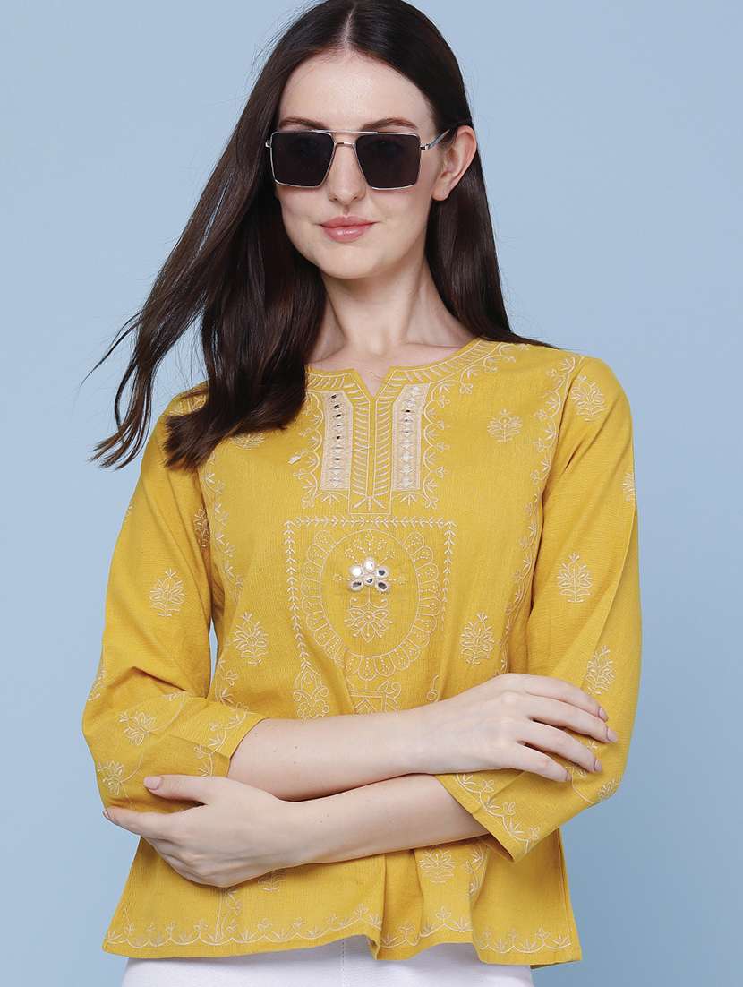women embroidered three quarter sleeves regular top