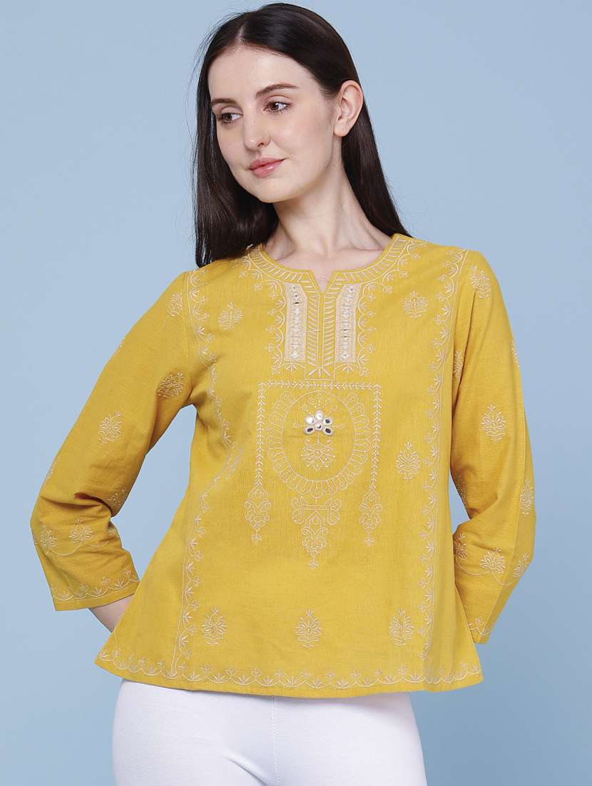 women embroidered three quarter sleeves regular top - 22311769 -  Standard Image - 2