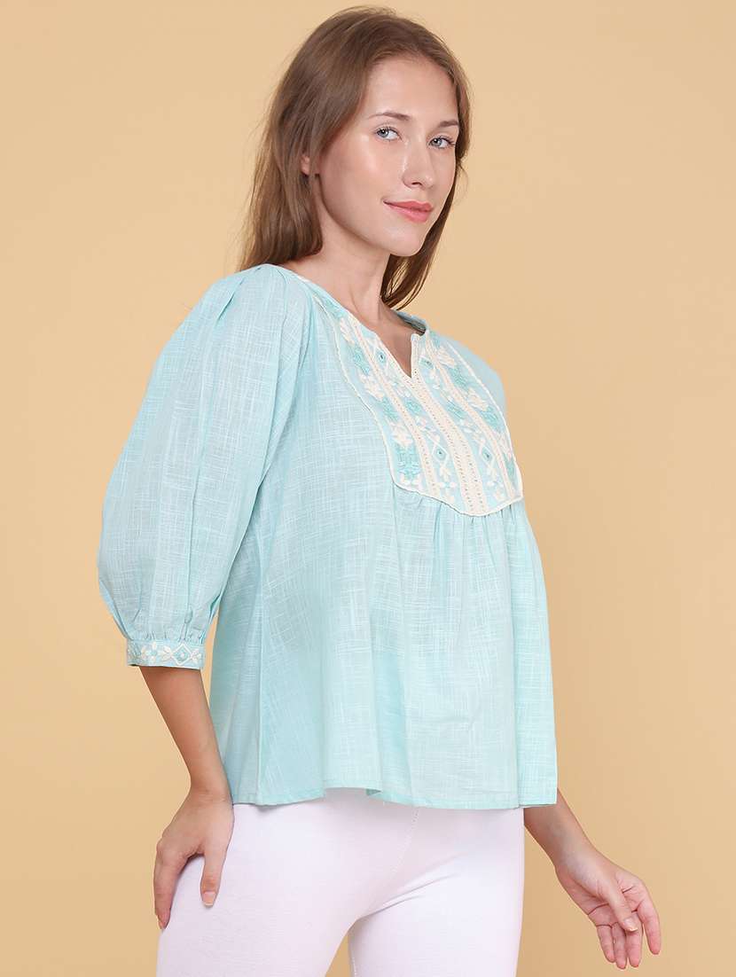 women embroidered three quarter sleeves a-line top - 22311770 -  Standard Image - 2